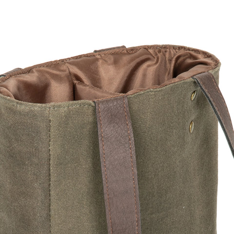 2 Bottle Insulated Wine Cooler Tote Bag - Khaki Green + Beige