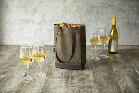 2 Bottle Insulated Wine Cooler Tote Bag - Khaki Green + Beige
