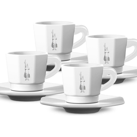 Bialetti Espresso Cups & Saucers, Set of 4, White