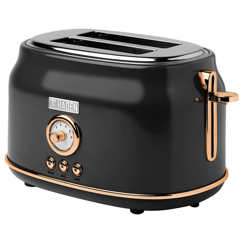 Haden Dorset 2 Slice Wide Slot Stainless Steel Toaster, Black & Copper