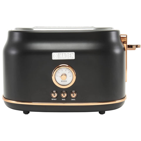 Haden Dorset 2 Slice Wide Slot Stainless Steel Toaster, Black & Copper