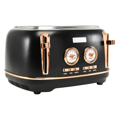 Haden Dorset 4 Slice Wide Slot Stainless Steel Toaster, Black & Copper