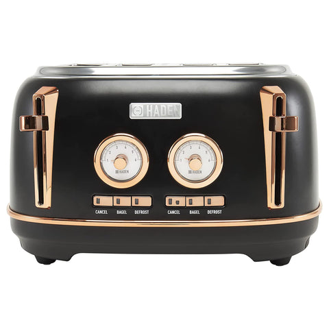 Haden Dorset 4 Slice Wide Slot Stainless Steel Toaster, Black & Copper