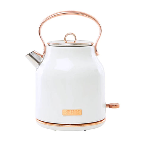 Haden Heritage 1.7 Liter Stainless Steel Electric Water Kettle, Ivory & Copper