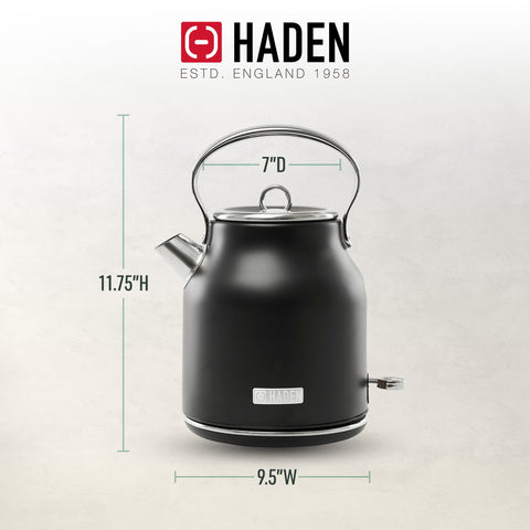 Haden Heritage 1.7 Liter Stainless Steel Electric Water Kettle, Black & Chrome