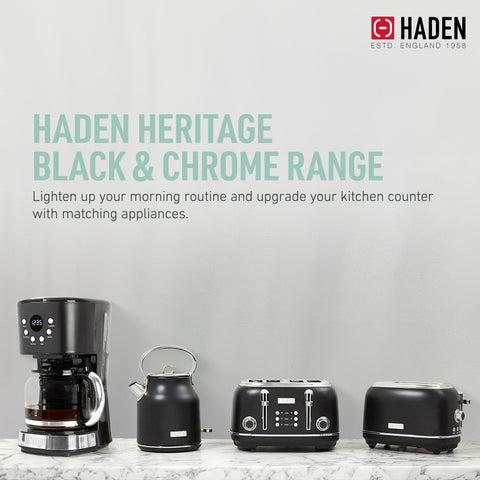 Haden Heritage 1.7 Liter Stainless Steel Electric Water Kettle, Black & Chrome