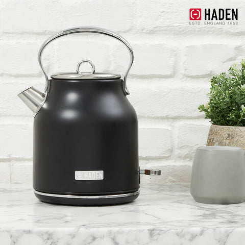 Haden Heritage 1.7 Liter Stainless Steel Electric Water Kettle, Black & Chrome