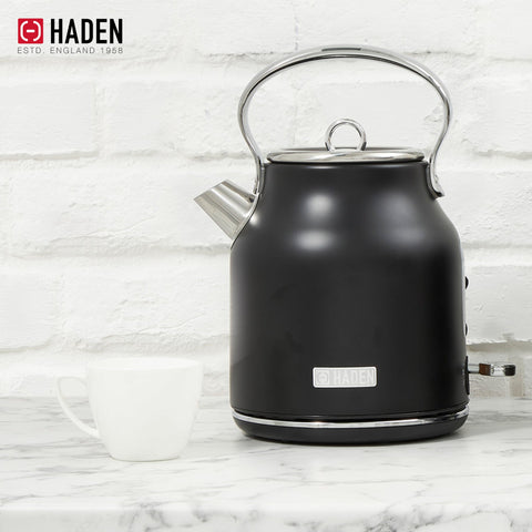 Haden Heritage 1.7 Liter Stainless Steel Electric Water Kettle, Black & Chrome