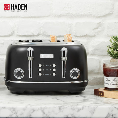 Haden Heritage 4 Slice Wide Slot Stainless Steel Toaster, Black & Chrome