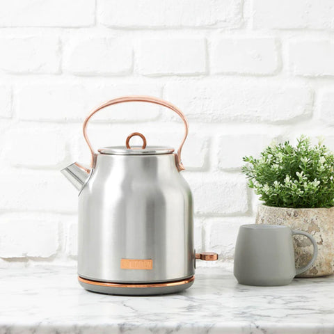 Haden Heritage 1.7 Liter Stainless Steel Electric Water Kettle, Steel & Copper