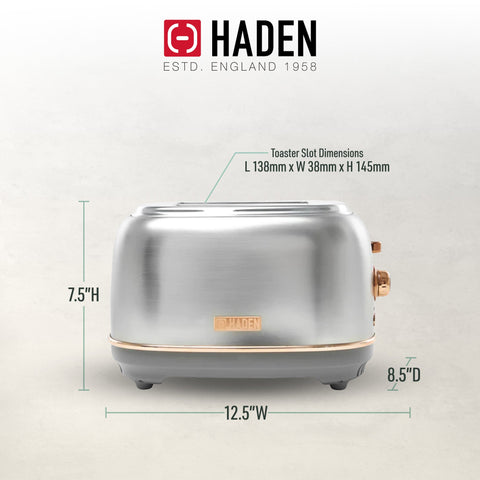 Haden Heritage 2 Slice Wide Slot Stainless Steel Toaster, Steel & Copper