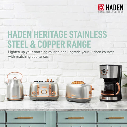 Haden Heritage 2 Slice Wide Slot Stainless Steel Toaster, Steel & Copper