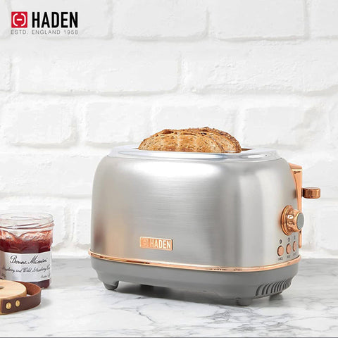 Haden Heritage 2 Slice Wide Slot Stainless Steel Toaster, Steel & Copper