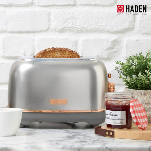 Haden Heritage 2 Slice Wide Slot Stainless Steel Toaster, Steel & Copper