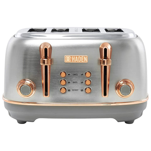 Haden Heritage 4 Slice Wide Slot Stainless Steel Toaster, Steel & Copper