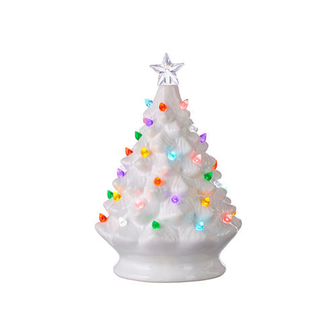 Vintage Style Ceramic Light-up Christmas Tree 8", White