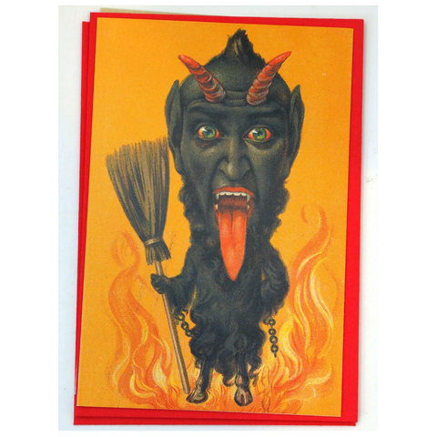 Krampus With Broom Greeting Card