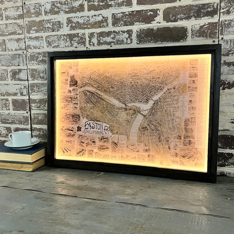 Easton Framed Map Circa 1900, Backlit Art, Black Frame, 17.5" x 28", Second Chance Art