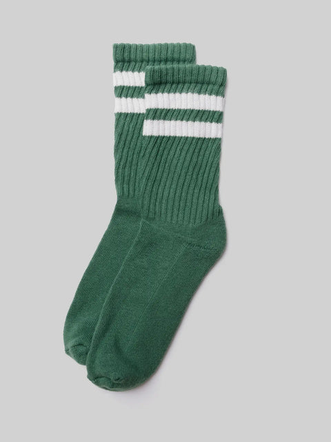 American Trench Retro Double Stripe Sock in Green/White