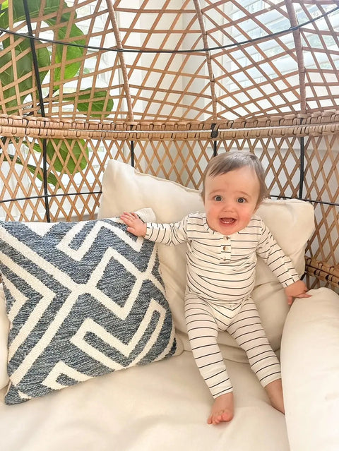 Top and Bottom Outfit and Hat Set (Newborn-12 months sizes) Black Stripes - Stroller Society