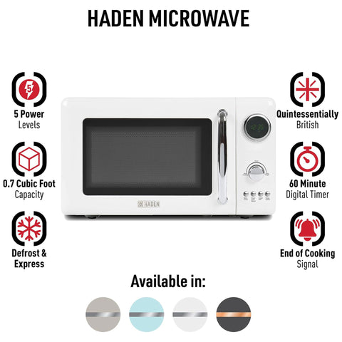 Haden 700 Watt 0.7 Cubic Foot Microwave Oven with Digital Controls, Ivory/Chrome