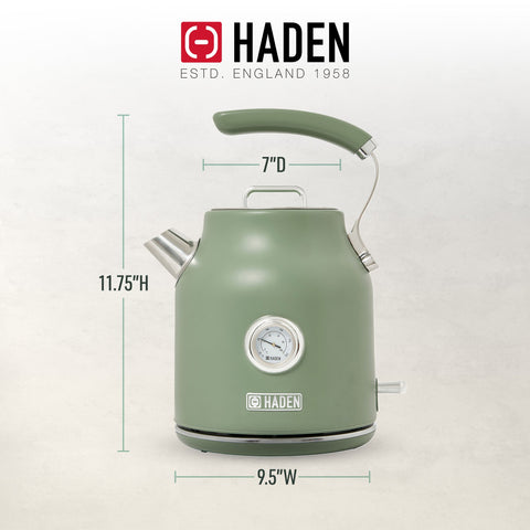 Haden Dorset 1.7 Liter Electric Water Kettle with 360-Degree Base, Cedar Green