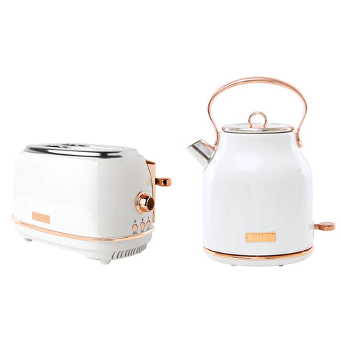 Haden Heritage 2 Slice Wide Slot Toaster & Electric Water Kettle, Ivory & Copper