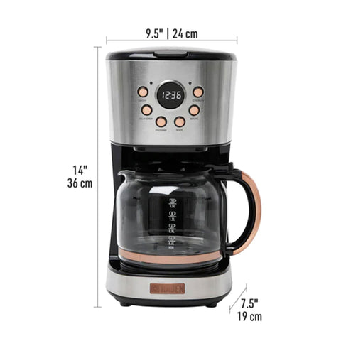 Haden Heritage 12 Cup Coffee Maker & 2 Slice Wide Slot Toaster Set, Steel/Copper