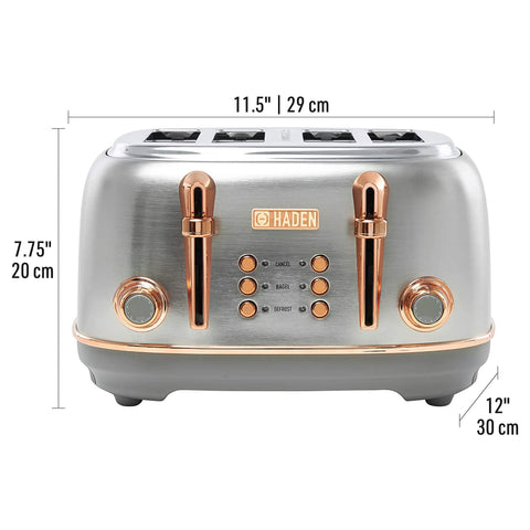 Haden Heritage 4 Slice Wide Slot Toaster & 12 Cup Coffee Maker, Steel & Copper