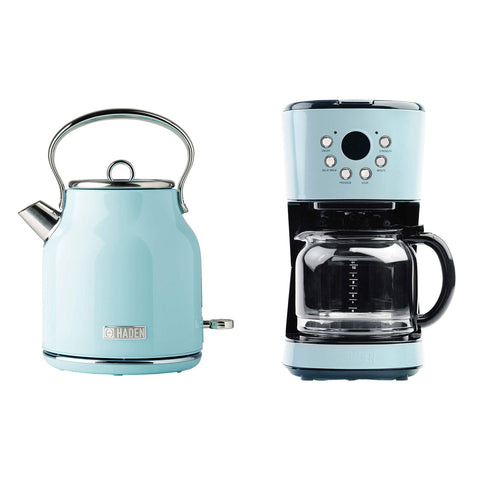 Haden 12 Cup Coffee Maker & Heritage 1.7L Electric Kettle, Turquoise & Chrome