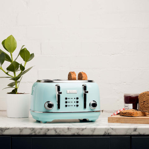 Haden Coffee Maker & Heritage 4 Slice Wide Slot Toaster, Turquoise & Chrome