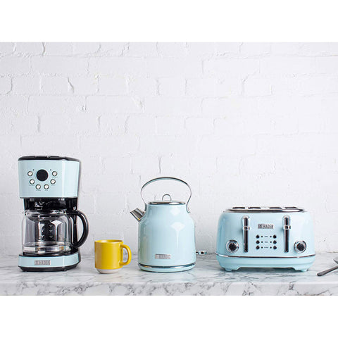 Haden Coffee Maker & Heritage 4 Slice Wide Slot Toaster, Turquoise & Chrome