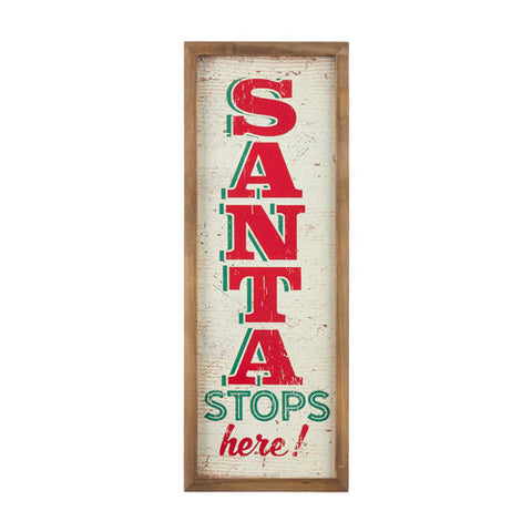 Santa Stops Here! Wood Framed Wall Decor