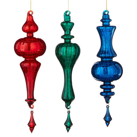 Mercury Glass Finial Ornament , Blue