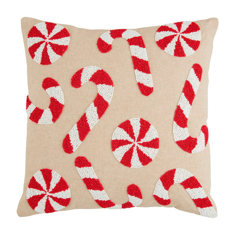 Candy Canes + Peppermint Swirls Beaded Pillow
