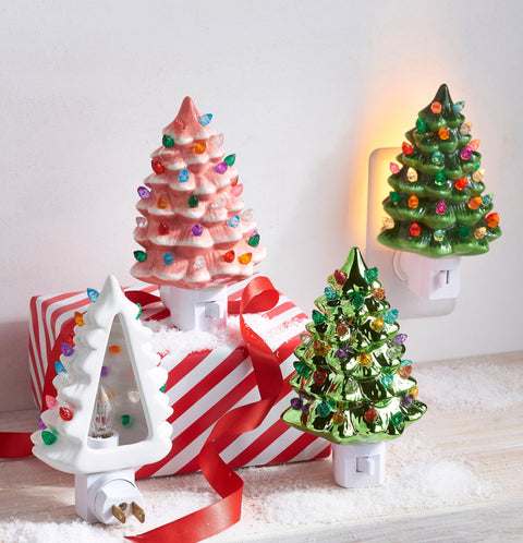 Retro Style Ceramic Tree Night Light - Green