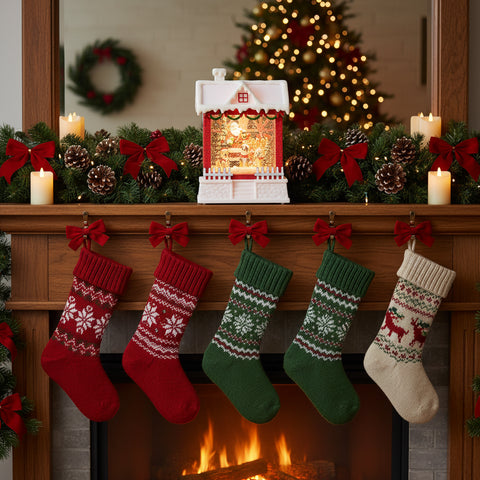 Santa and Dogs Lighted Water Chalet Lantern