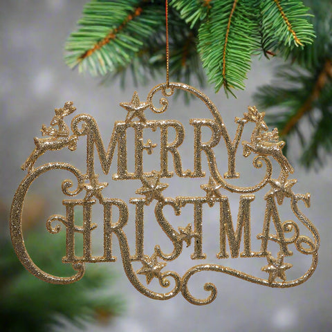 Gold Glitter Merry Christmas Ornament