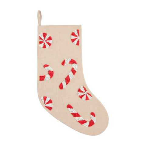 Candy Canes + Peppermint Swirls Beaded Stocking