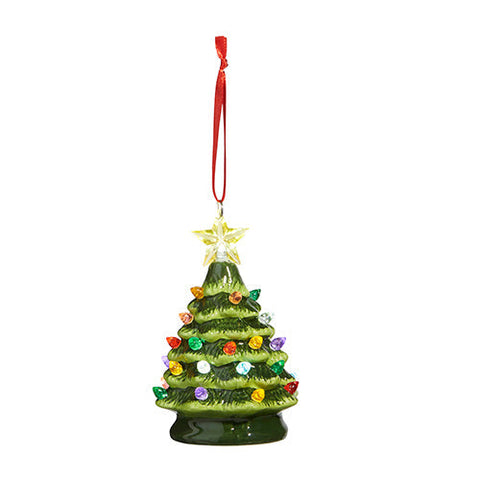 Vintage Style Ceramic Light-up Christmas Tree Ornament, Green