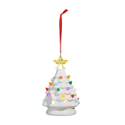 Vintage Style Ceramic Light-up Christmas Tree Ornament, White