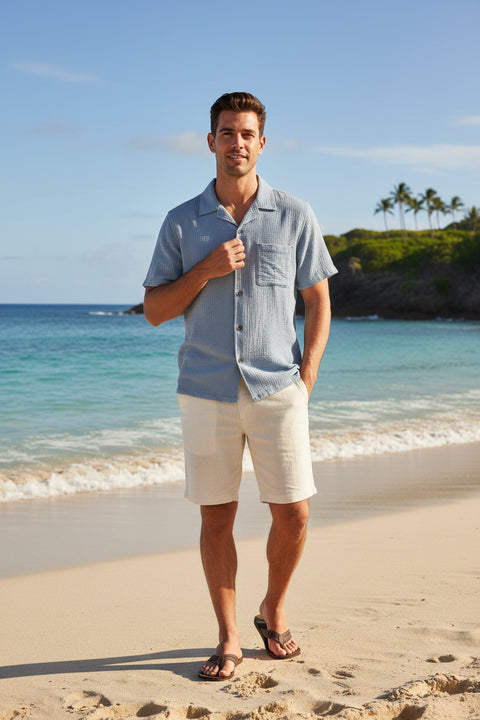 Sky Short Sleeve Button Up Gauze Shirt
