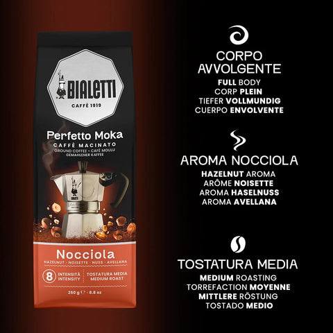Bialetti Perfetto Moka Hazelnut Ground Coffee, 8.8 oz.
