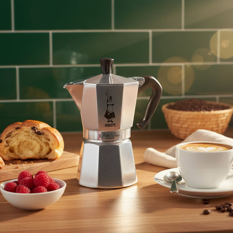 Bialetti Moka Express coffee maker on a white background