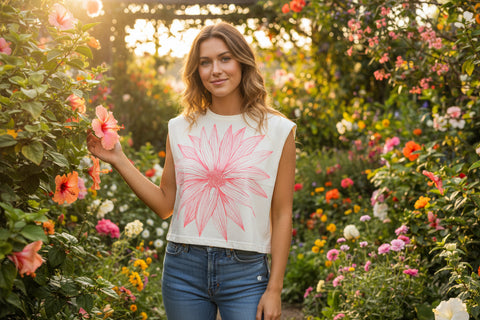 Big Flower Maisie Heavyweight Muscle Tee by Supermaggie - Off White