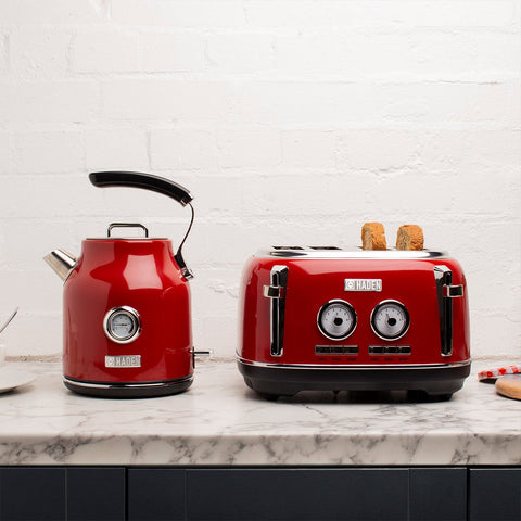 Haden Dorset 4 Slice Wide Slot Stainless Steel Toaster w/Crumb Tray,Red(Damaged)