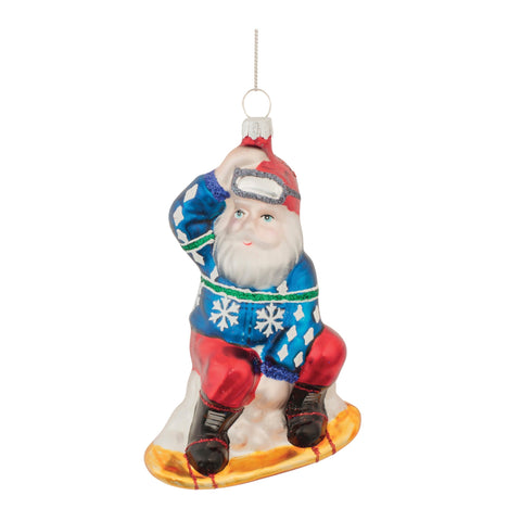 Snowboarding Santa Ornament