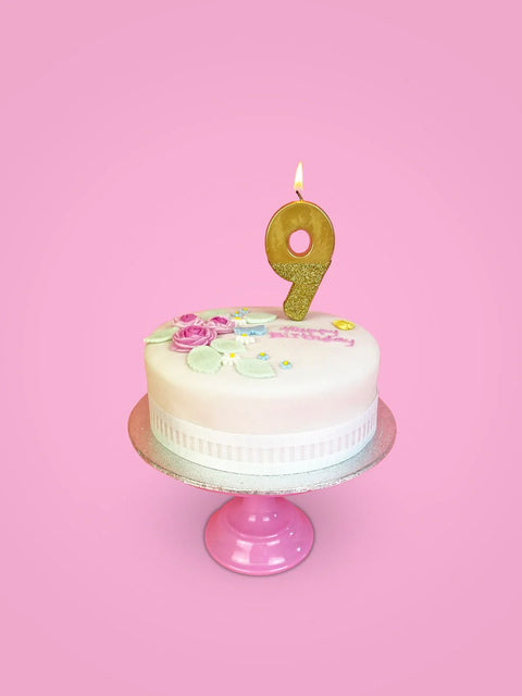 Gold Glitter Birthday Number Candle - 9
