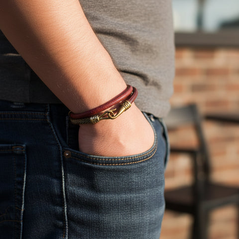 Aadi Burgundy Cord Snake Chain Hook Closure Bracelet