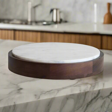 Abruzzo Wood + Marble Pedestal With Removable Tray